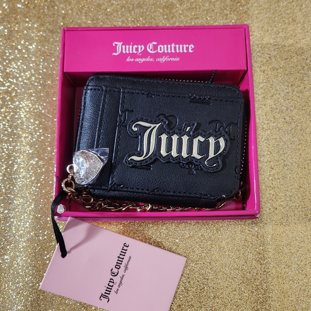 Juicy Couture Liquorice Black Liquid Gold Logo Small Square Wallet